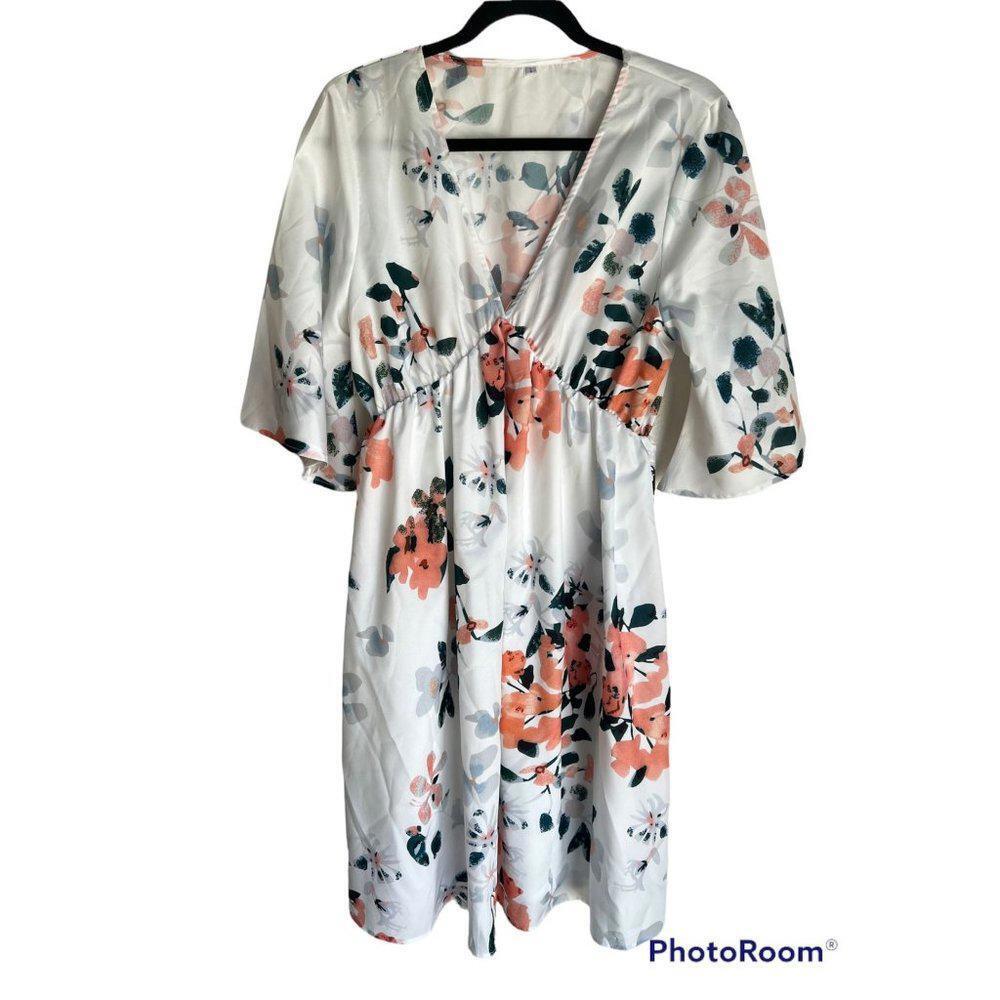Colombian Casual Floral Tunic Dress Large White
